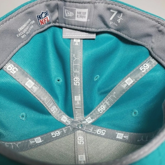 Miami Dolphins New Era Official NFL Sideline Fitted Aqua Cap Hat Men's 7-1/4 New - Picture 4 of 6